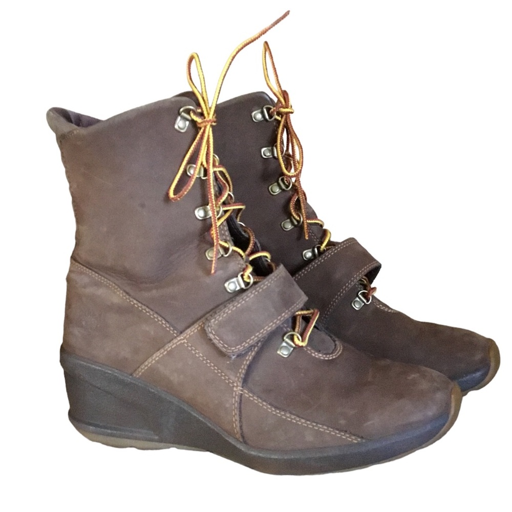 Timberland Brown Nubuck Leather Lace Up Wedge Boots